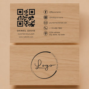 Custom Builder Wood Professional QR Code Business Card