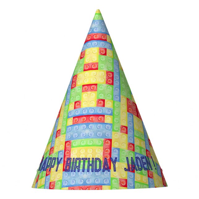 Custom Building Block Birthday Party Hat (Front)
