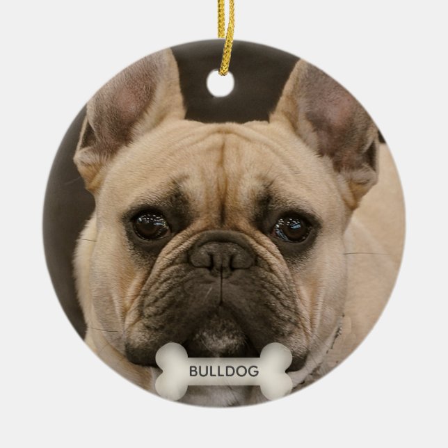 Custom Bulldog Dog Photo Ceramic Ornament (Front)