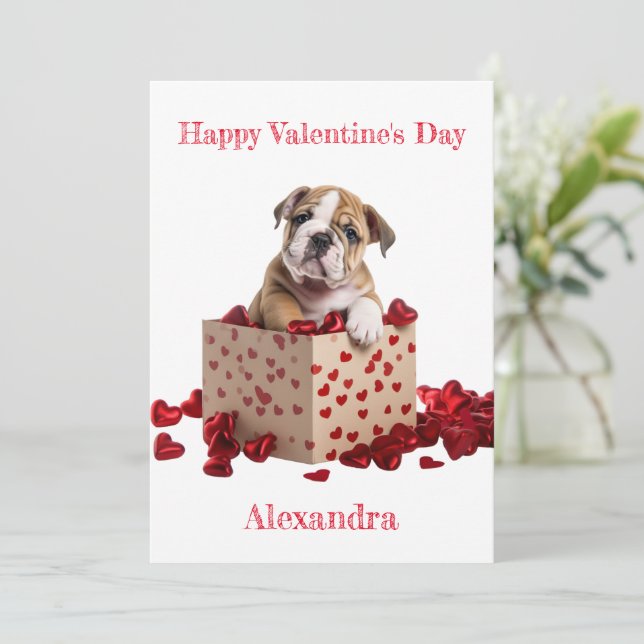 Custom Bulldog in Hearts Box Valentine Holiday Card (Standing Front)