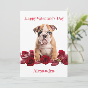 Custom Bulldog with Red Roses Valentine Holiday Card