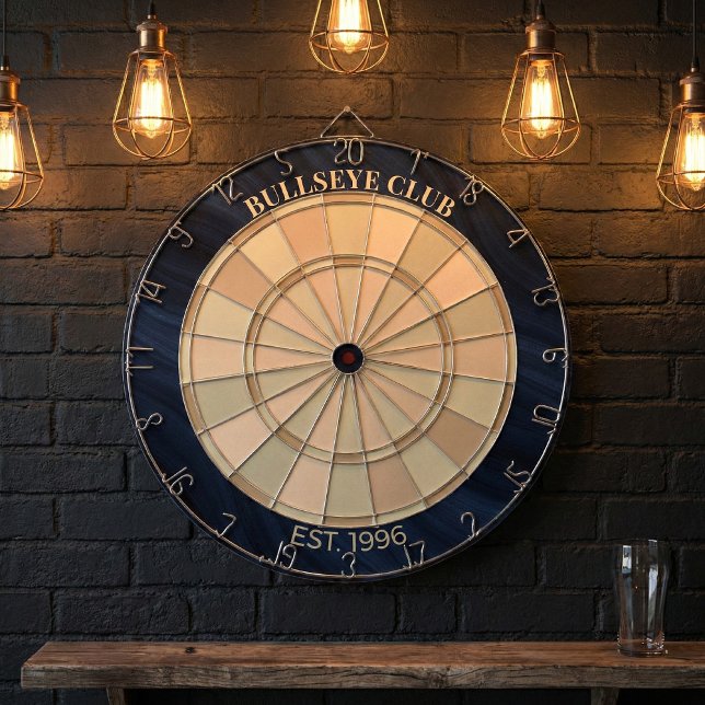 Custom Bullseye Club Navy Blue Wood Grain Dartboard (Creator Uploaded)
