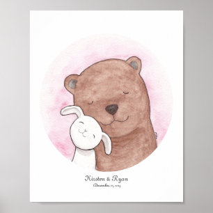 Custom Bunny & Bear Poster Personalised Couple Art