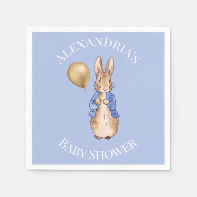 Custom Bunny in blue jacket Baby Shower Napkin (Front)
