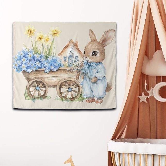 Custom Bunny with Blue Flowers Backdrop Tapestry (Creator Uploaded)