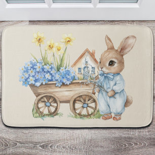 Custom Bunny with Blue Flowers Bath Mat