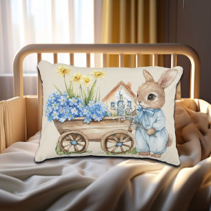 Custom Bunny with Blue Flowers Decorative Cushion