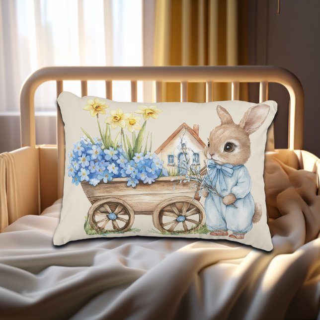 Custom Bunny with Blue Flowers Decorative Cushion (Creator Uploaded)