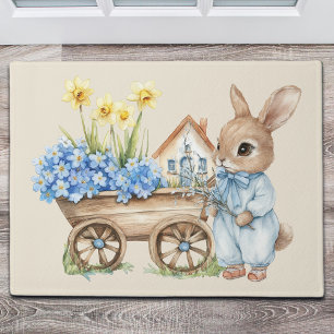 Custom Bunny with Blue Flowers Doormat