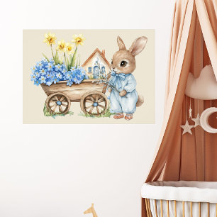 Custom Bunny with Blue Flowers Poster