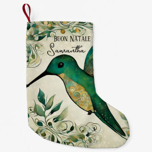 Custom Buon Natale Italian Green Hummingbird Small Christmas Stocking