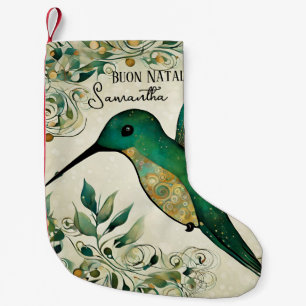 Custom Buon Natale Italian Green Hummingbird  Small Christmas Stocking