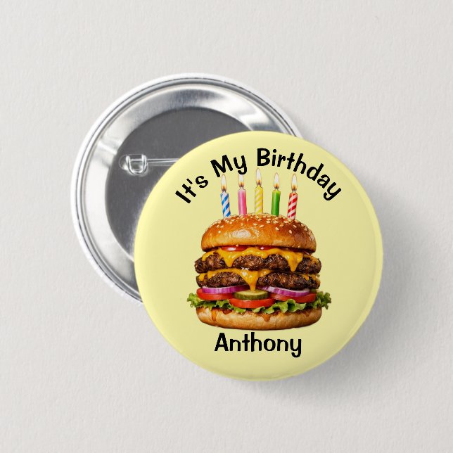 Custom Burger Birthday Button (Front & Back)
