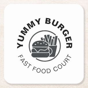 Custom Burger Fast Food Restaurant Logo Square  Paper Coaster