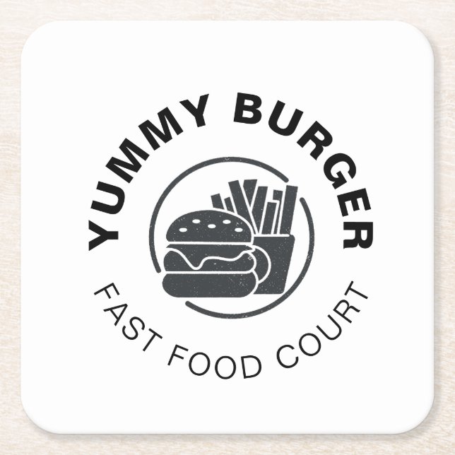 Custom Burger Fast Food Restaurant Logo Square  Paper Coaster (Front)
