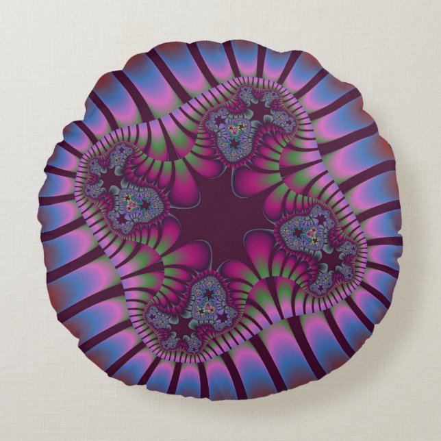 Custom Burgundy Blue Flower Round Throw Pillow (Front)