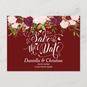 Custom Burgundy Floral  Save The Date Announcement Postcard