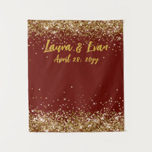 Custom Burgundy Gold Glitter Wedding Photo Booth  Tapestry