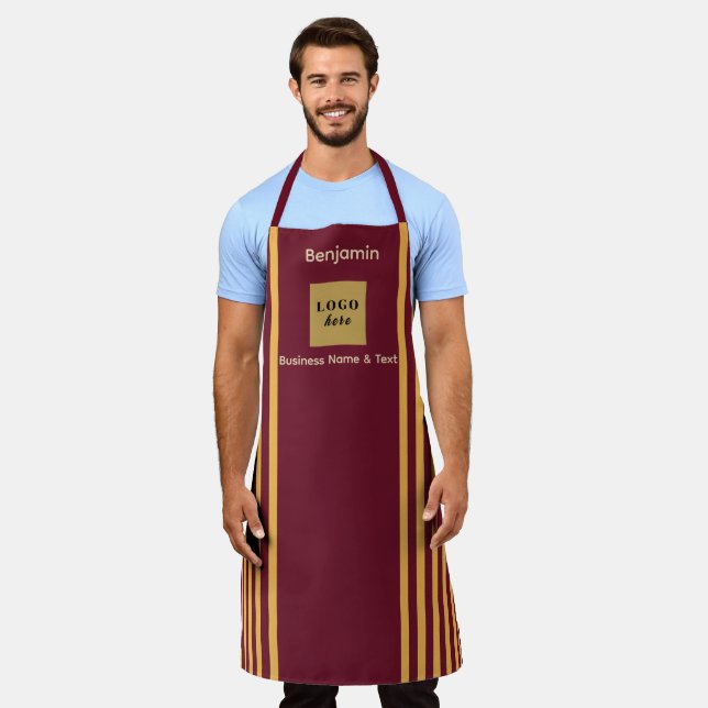 Custom Burgundy & Gold Stripe Apron (Worn)