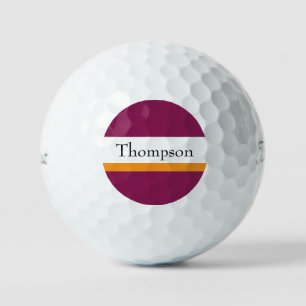 Custom Burgundy Gold Surname Golf Balls