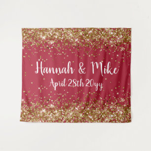 Custom Burgundy Gold Wedding Backdrop Photo Booth Tapestry