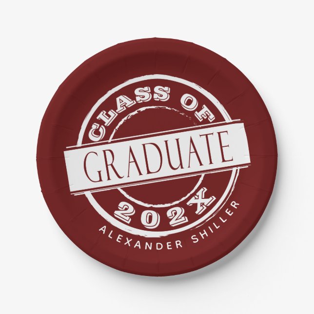 Custom Burgundy Graduation Party Graduate  Paper Plate (Front)