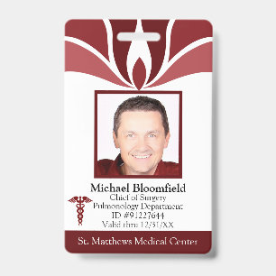Custom Burgundy Hospital Employee Medical ID Badge