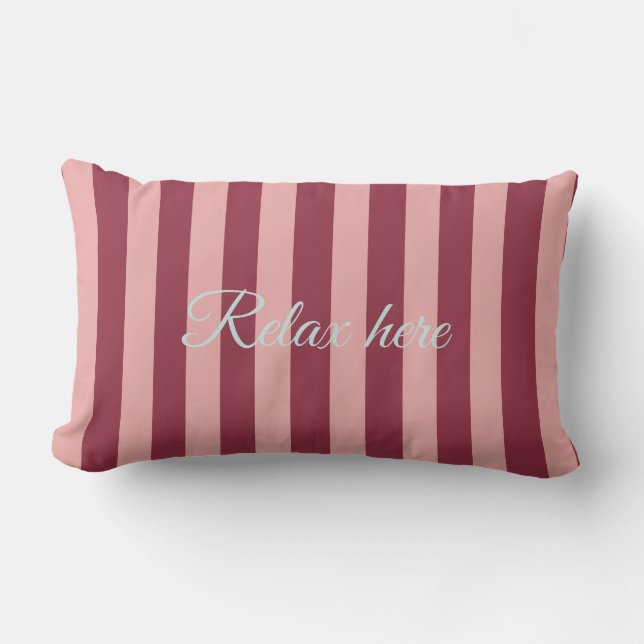 Custom Burgundy, Pink & Blue Striped Lumbar Pillow (Front)