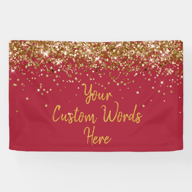 Custom Burgundy Red Gold Birthday Party Photo Prop Banner (Horizontal)