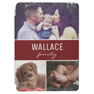 Custom Burgundy red Photo Collage Family Name iPad Air Cover