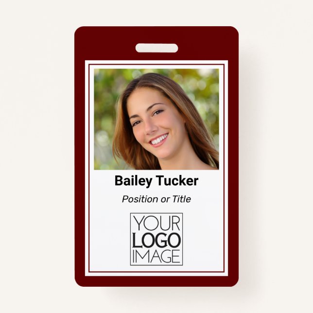 Custom Burgundy Simple Colour Professional Name ID Badge (Front)