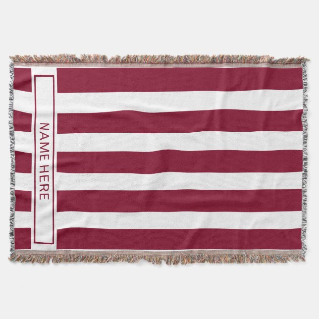 Custom Burgundy Stripe Blanket with Your Name (Front)