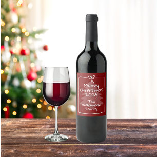 Custom Burgundy Whimsical Doodle Christmas Wine Label