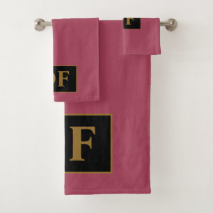 Custom Burgundy With Gold Initials Bath Towel Set