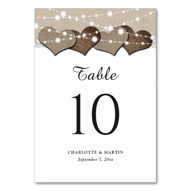 Custom Burlap and Lace Wedding Table Numbers (Front)