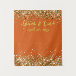 Custom Burnt Orange & Gold Wedding Photo Booth Tapestry