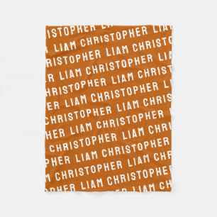 Custom Burnt Orange Personalised Baby Name Gift Fleece Blanket