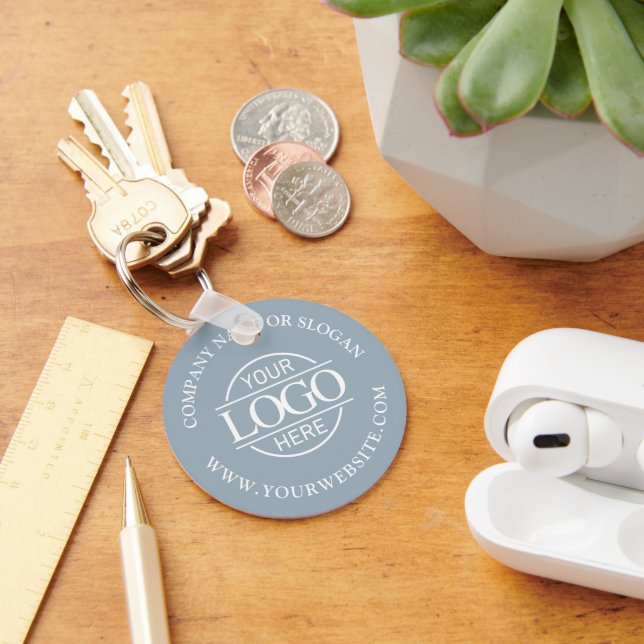 Custom Busines Logo Promotional Dusty Blue Key Ring (Desk)