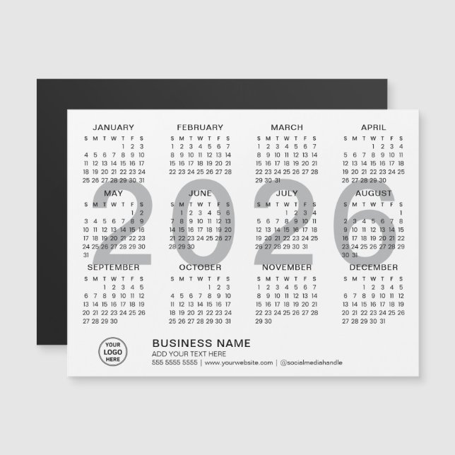 Custom Business 2026 White Magnetic Calendar (Front/Back)