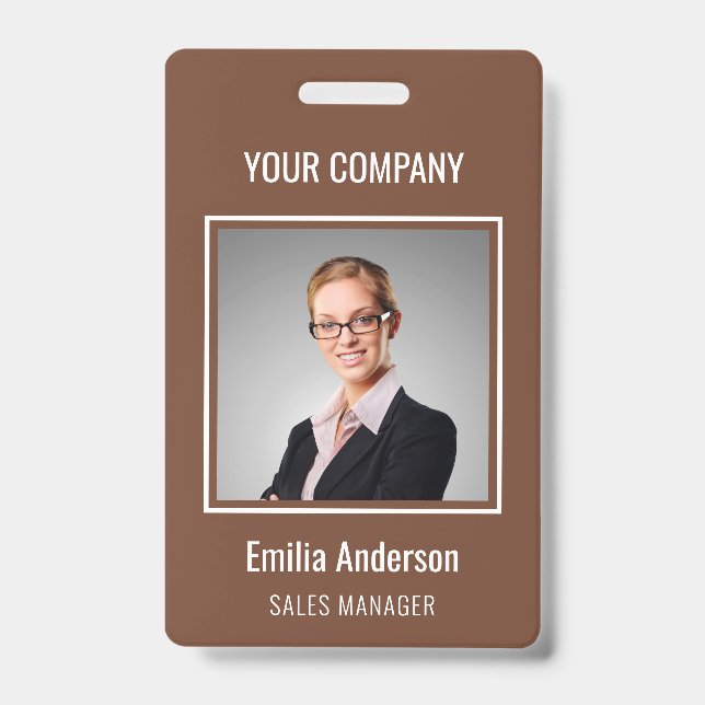 Custom Business Basic Employee Name Photo Brown ID Badge (Front)