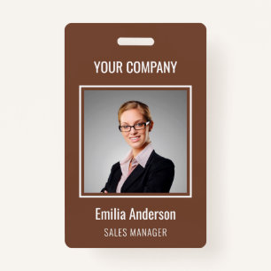 Custom Business Basic Employee Name Photo Brown ID Badge