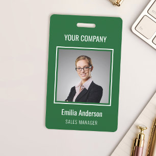 Custom Business Basic Employee Name Photo Green ID Badge