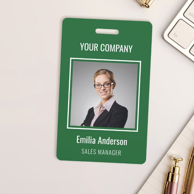 Custom Business Basic Employee Name Photo Green ID Badge (Creator Uploaded)