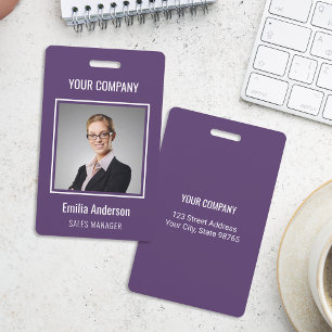 Custom Business Basic Employee Name Photo Purple ID Badge
