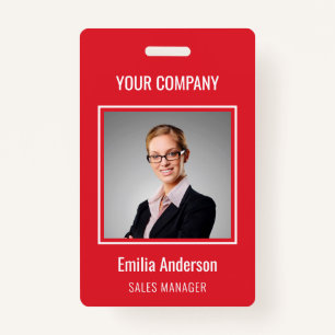 Custom Business Basic Employee Name Photo Red ID Badge