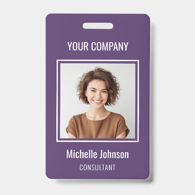 Custom Business Basic Simple Employee Name Photo ID Badge (Front)
