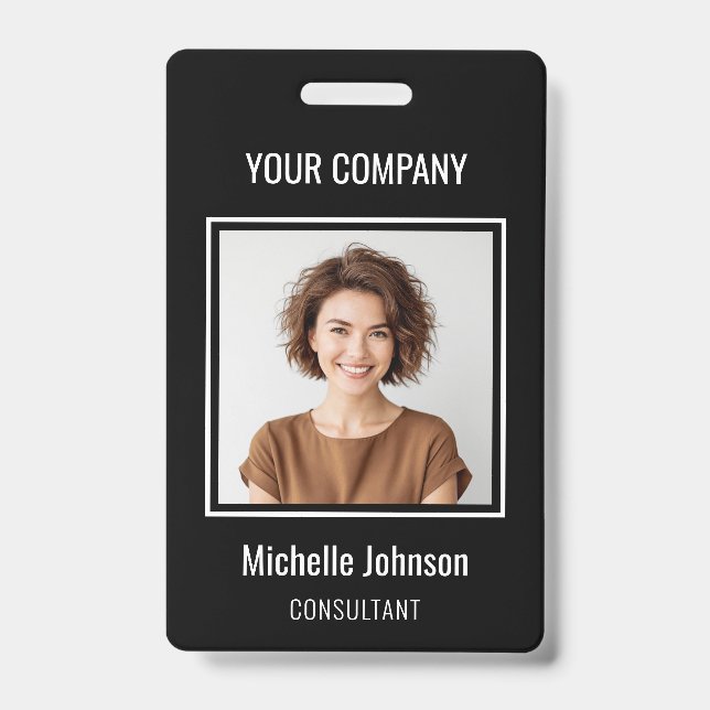 Custom Business Basic Simple Employee Name Photo ID Badge (Front)