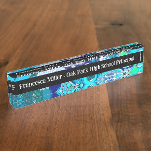 Custom Business Blue Sea Bubbles Abstract Art Nameplate