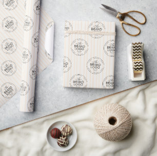 Custom Business Brand Logo Beige Ecru Stripes Wrapping Paper