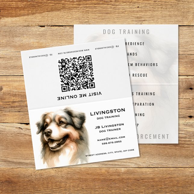 Custom Business Card for Dog Trainers with QR Code (Dog Trainer QR Code Folded Business Card (front and back))